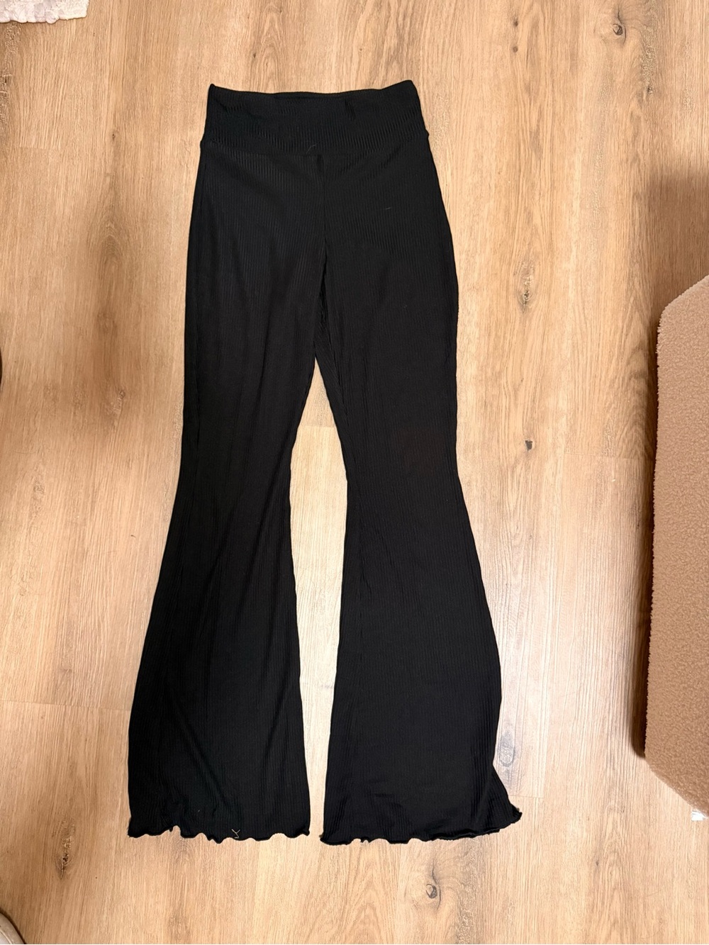 Black Ribbed Flare Pants